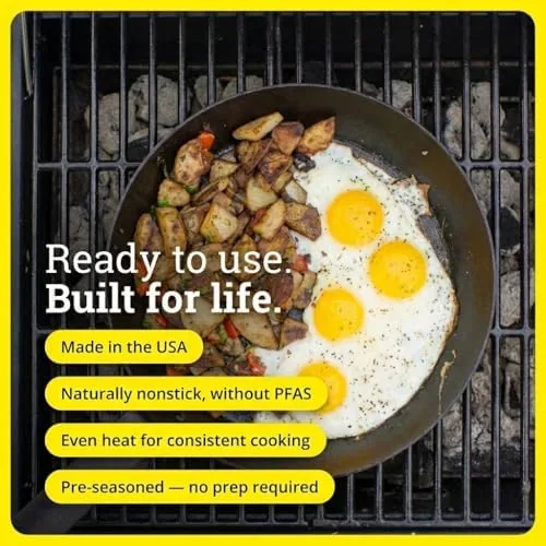 Close up of the Lodge skillet surface showing the preseasoned coating