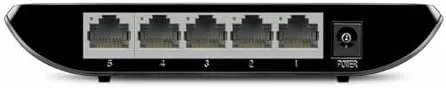 Close up of the five gigabit Ethernet ports across the front of the switch