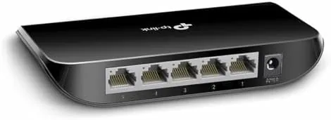 The gigabit switch connected to multiple devices showing active ports
