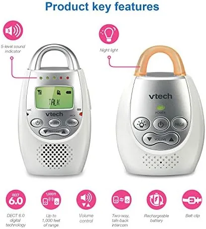 The parent unit plugged in to charge with the battery indicator lit