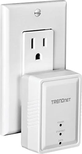 The two powerline adapters installed in sockets in different rooms of the home