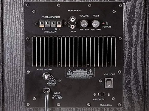 The 8 inch downward firing woofer on the subwoofer cabinet