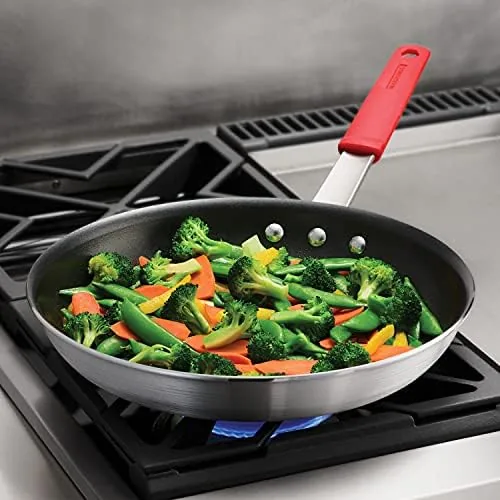 A close view of the reinforced non-stick cooking surface of the skillet