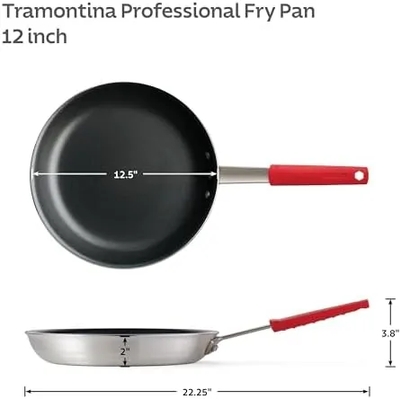 The Tramontina pan next to a thin budget skillet for a side by side comparison