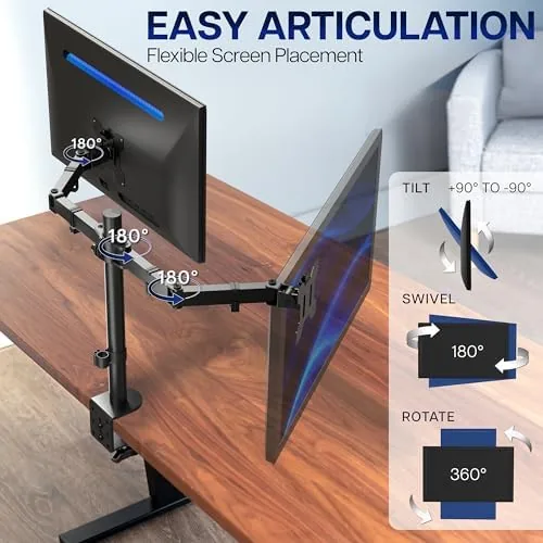 The VIVO Dual Monitor Desk Mount, Holds 2 Computer Screens up in real use