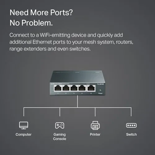 The five port switch next to an eight port switch for a size comparison