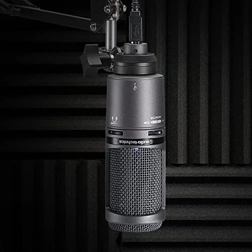 Close view of the AT2020USB+ grille and capsule showing the cardioid pickup zone