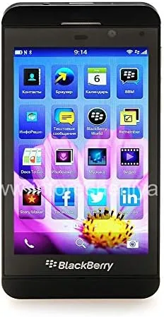 The BlackBerry Z10 held in one hand showing the full touchscreen