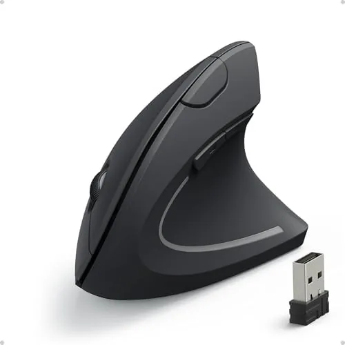 The Anker vertical ergonomic mouse resting on a desk, showing the angled grip