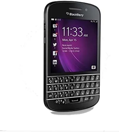 The BlackBerry Q10 showing its physical QWERTY keyboard and square AMOLED screen