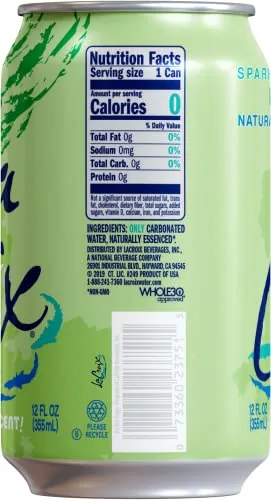 Close up of the La Croix lime can label showing the flavor band