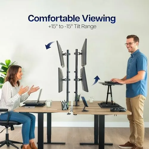 The VIVO Dual Vertically Stacked Monitor Desk Mount, Extra Tall Adjustable in real use