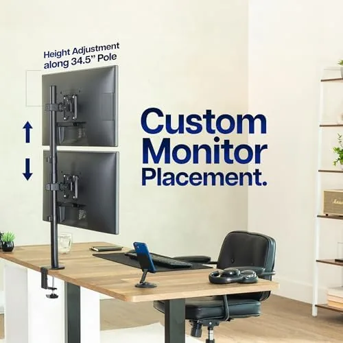 The VIVO Dual Vertically Stacked Monitor Desk Mount, Extra Tall Adjustable compared in context