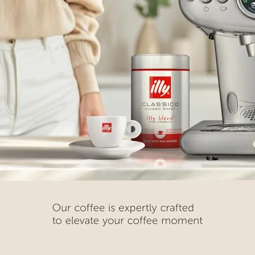 Close up of the fine ground coffee texture in the illy tin