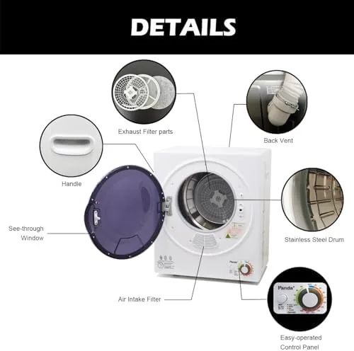 Panda compact dryer next to a full size dryer showing the size difference