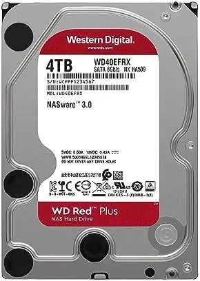 A close view of the SATA connectors and specification label on the WD Red Plus