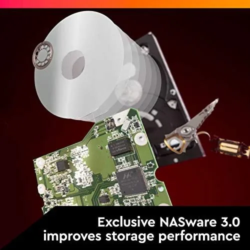 The NAS dashboard showing drive health and temperature for the WD Red Plus