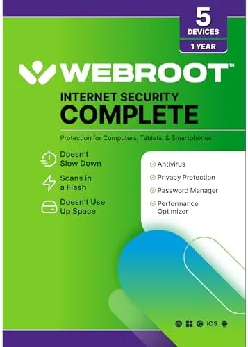 Webroot Internet Security Complete retail keycard box sitting on a desk