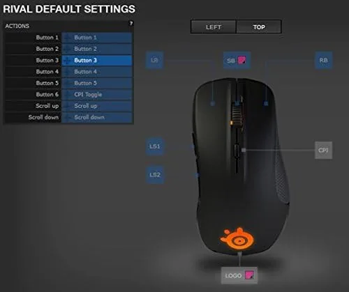 The right handed ergonomic shape of the SteelSeries Rival with the thumb rest