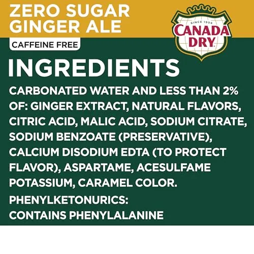 Close up of the Canada Dry Zero Sugar can label showing the nutrition panel