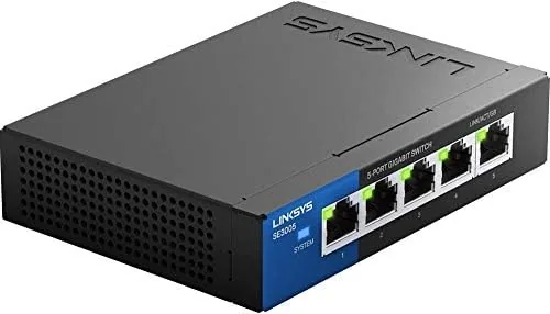 Rear ports and power jack of the Linksys SE3005