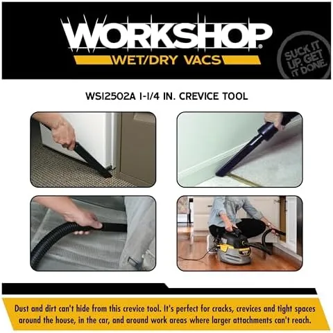 Crevice tool compared with a floor brush and utility nozzle