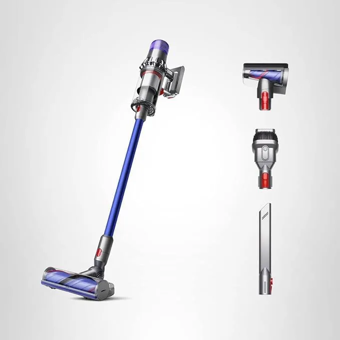 The Dyson V11 Origin cordless vacuum standing upright on a hard floor