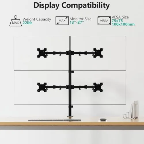 Close look at the WALI Quad Monitor Desk Mount, 4 Monitor Stand Fits Heavy build quality