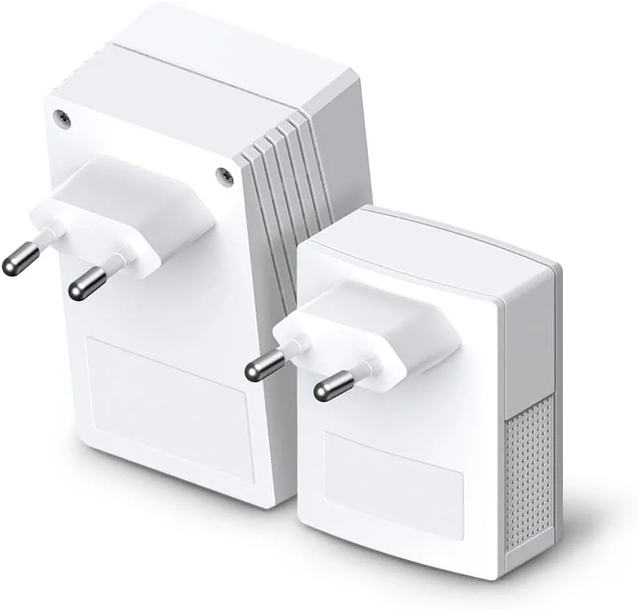 A TL-WPA4220 adapter plugged into a wall outlet with its Ethernet port visible