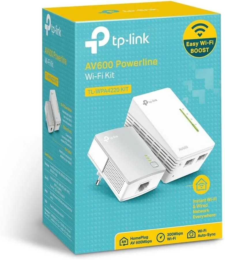 A powerline adapter kit, a WiFi range extender, and a mesh satellite side by side