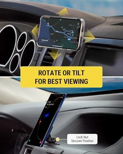 A driver reaching out to lift a phone off the MagicMount with one hand