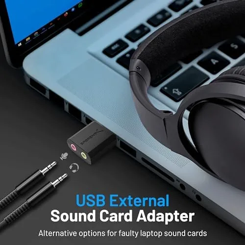 Close look at the SABRENT USB External Stereo Sound Card Adapter, Plug & Play build quality