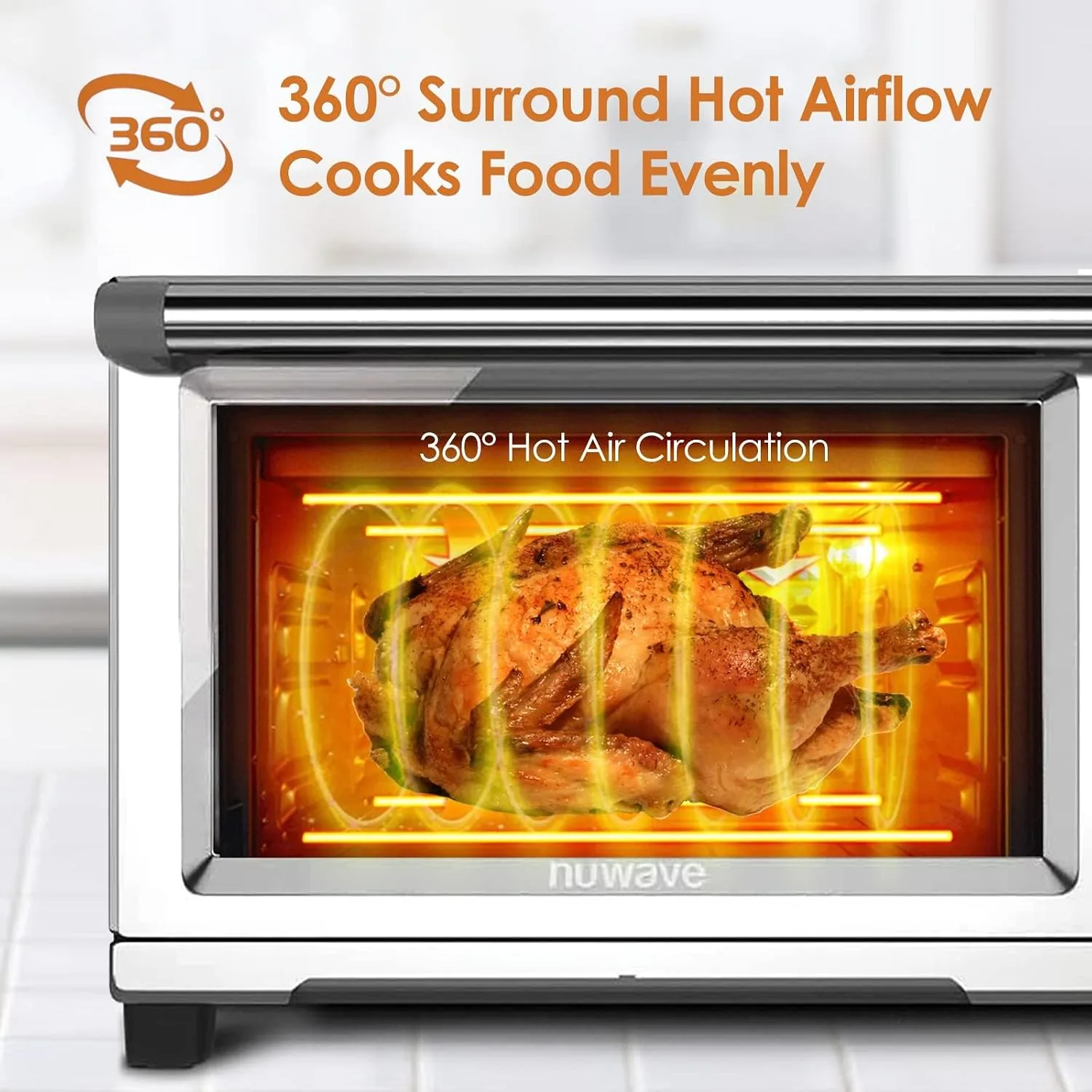 The Bravo XL beside a basket air fryer and a convection toaster oven for comparison