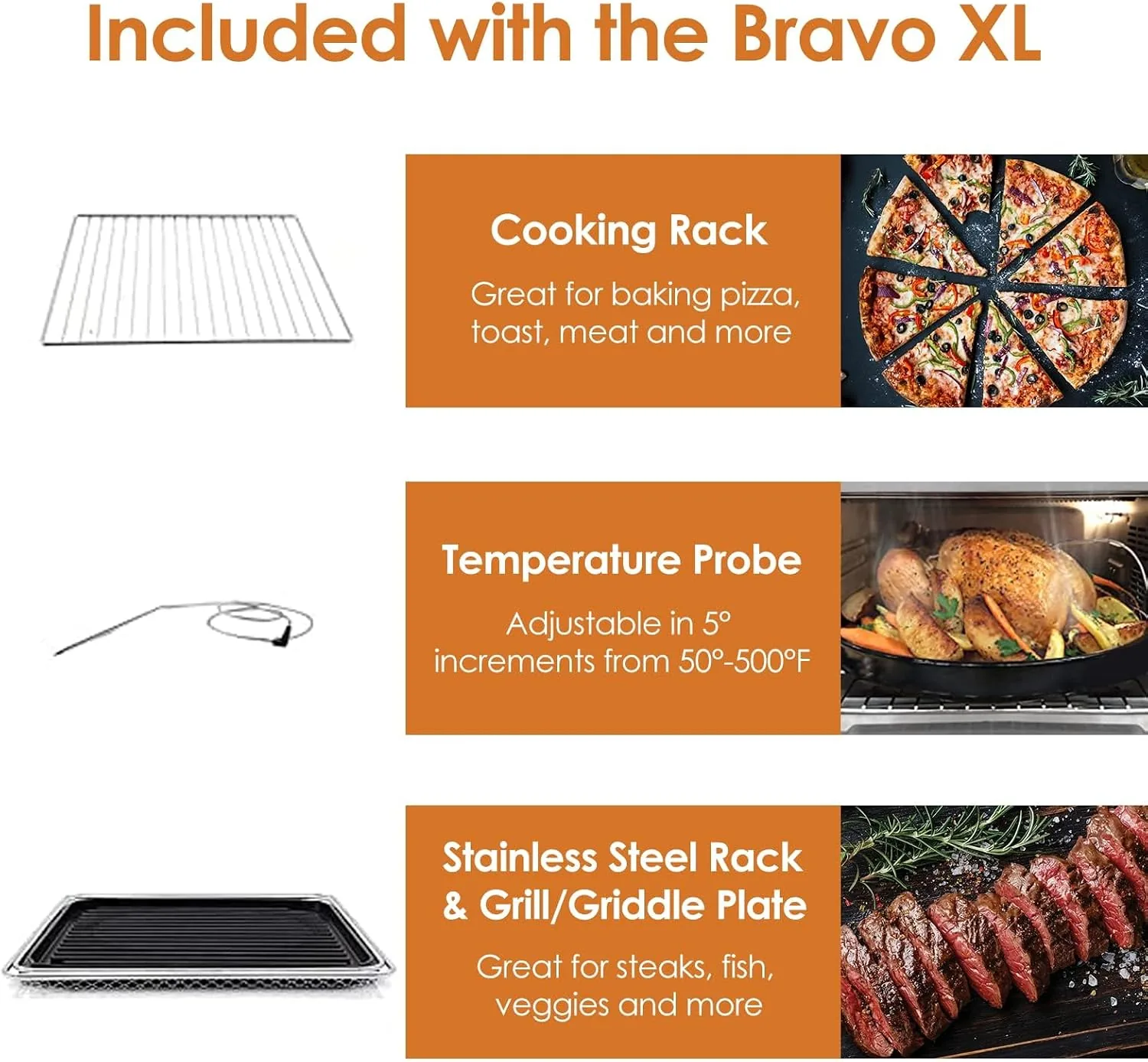 A rotisserie chicken with crisp skin being lifted from the Bravo XL