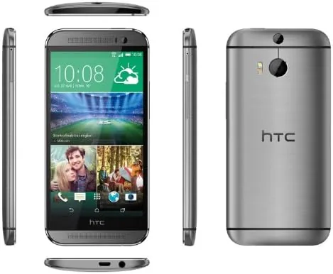 Back of the Gunmetal Grey One M8 showing the brushed aluminum and camera lens