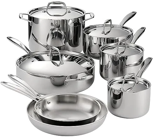Tramontina Signature 12-piece cookware set arranged on a kitchen counter