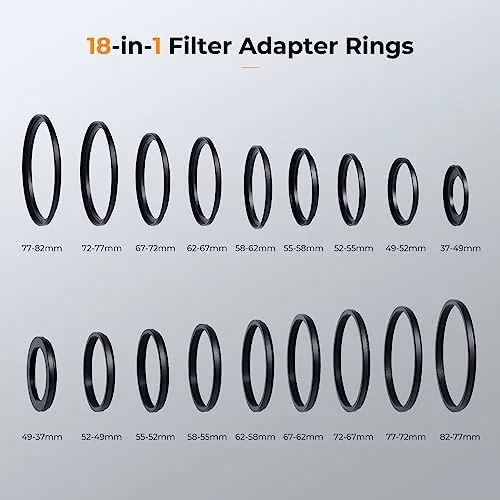 Close look at the K&F CONCEPT 18 Pieces Filter Ring Adapter Set | Camera build quality