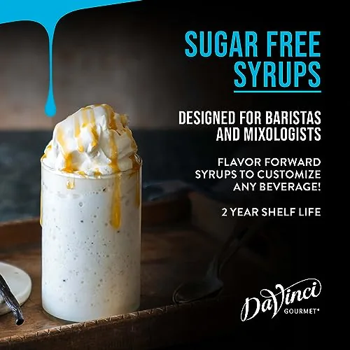 A caramel iced latte made with DaVinci sugar-free syrup
