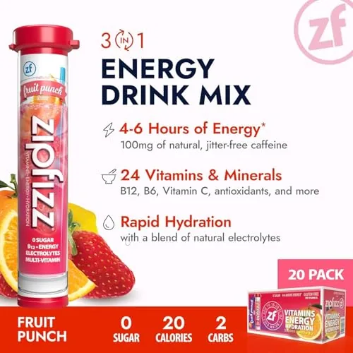 Zipfizz Fruit Punch being mixed into a water bottle at a desk