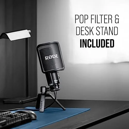 The NT-USB set up next to a mid range microphone on a desk