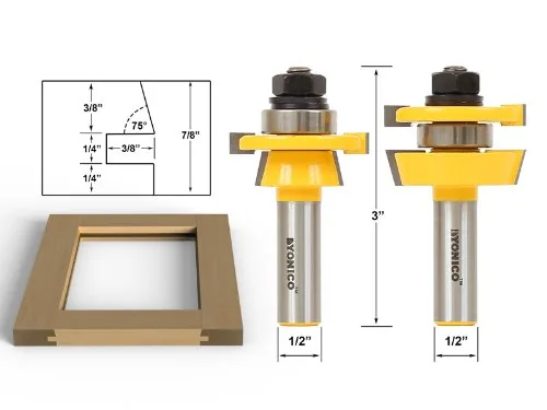 Close look at the YONICO Cabinet Door Rail and Stile Router Bits Set 2 build quality
