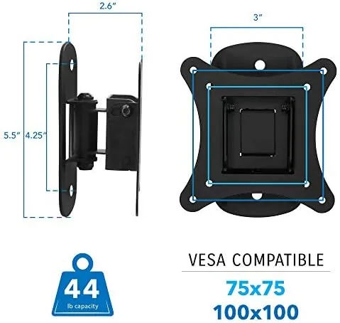 Another view of the Mount-It! Small TV Wall Mount for 19, 32 Inch Flat Screen