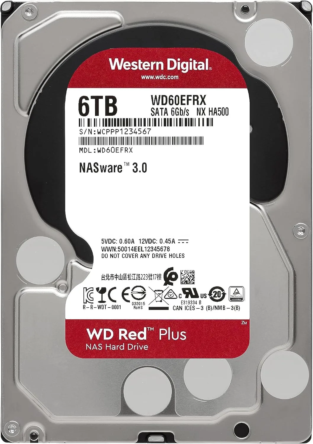 The WD Red Plus drive mounted in a NAS drive tray