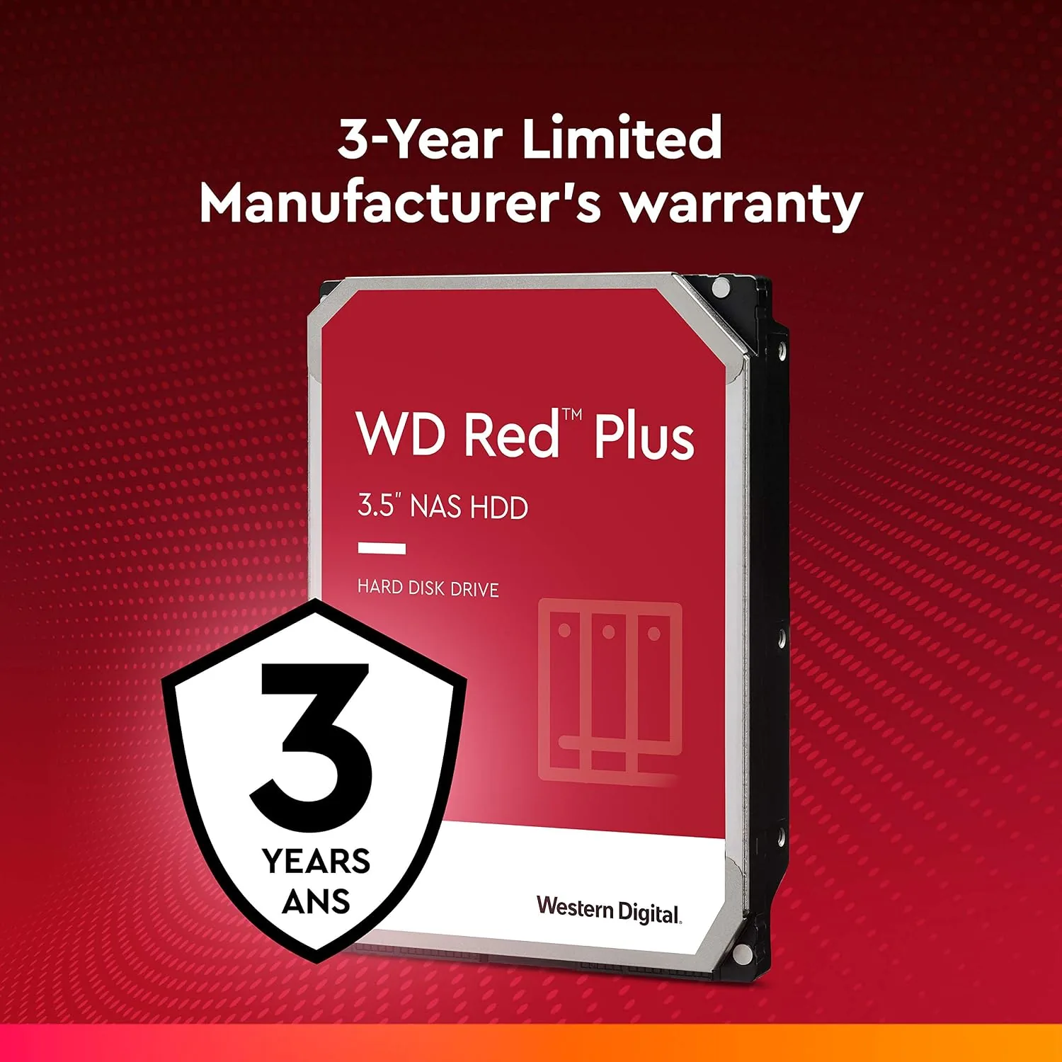 A two-bay NAS with the WD Red Plus drive installed and status lights on