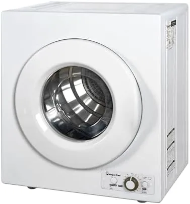 Close up of the compact dryer control panel with cycle dial and heat settings