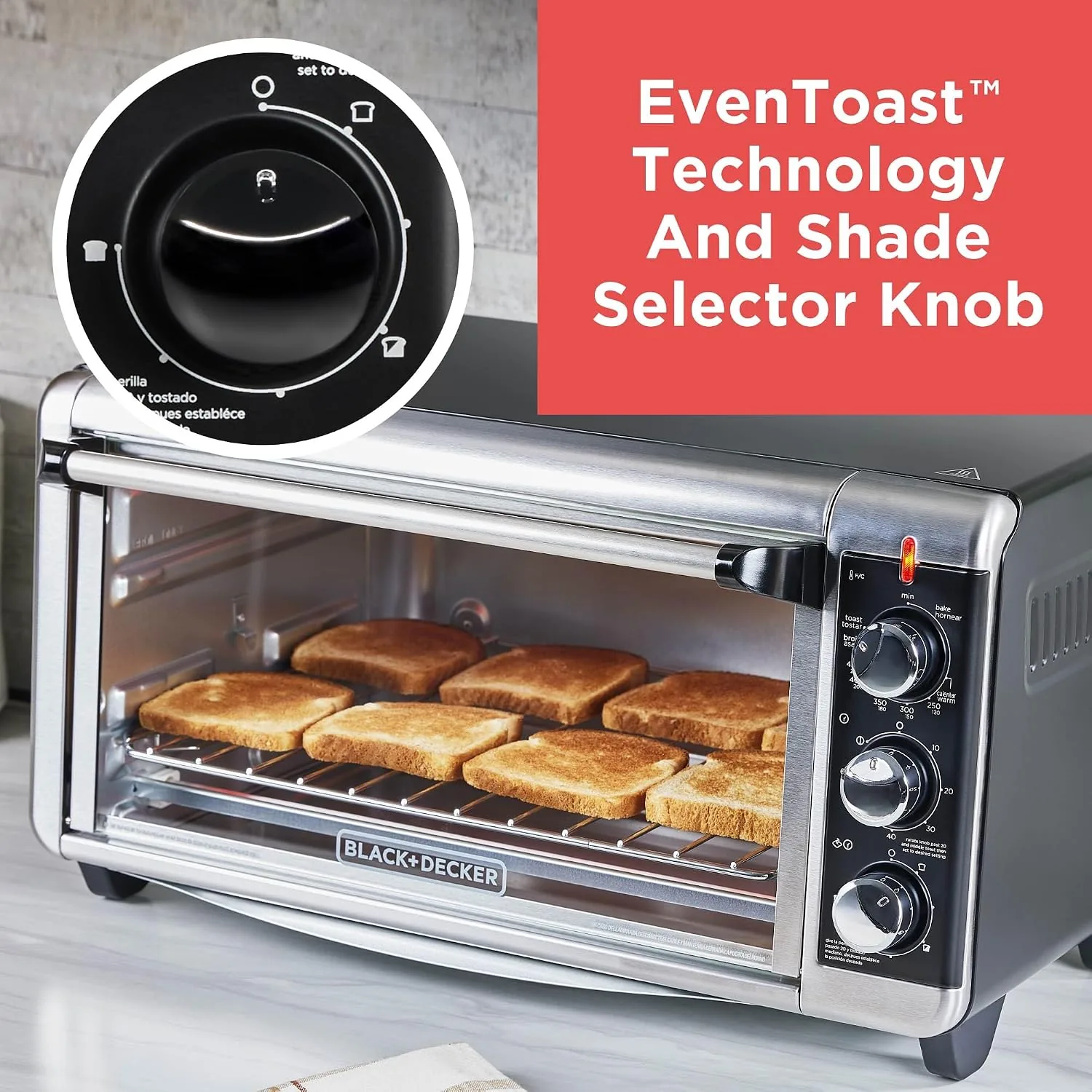 The TO3250XSBD beside a standard toaster oven and an air fryer toaster oven