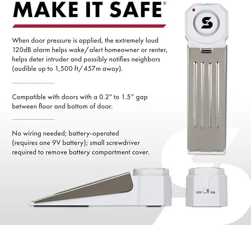 Another view of the SABRE 120 dB Wedge Door Stop Security Alarm, Extremely Loud