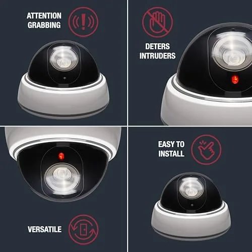 Close look at the SABRE Fake Dome Security Camera, Flashing Red Light For Nighttime build quality