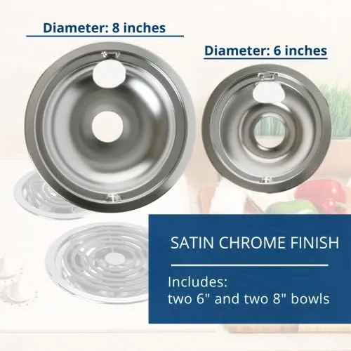 A close-up of one GE drip pan showing the center ring and glossy porcelain finish