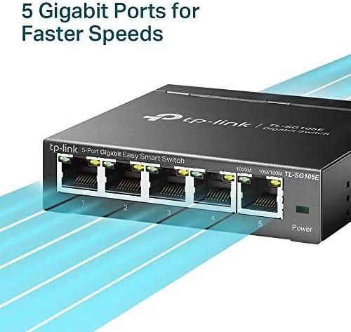 Cable tester verifying link speeds on each of the five switch ports